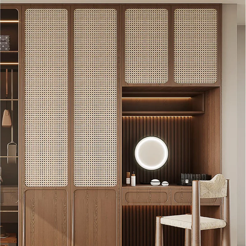 jy-Rattan Solid Wood Folding Door Partition with Swing Mechanism Custom Bedroom Tea House New Chinese Minimalist Style