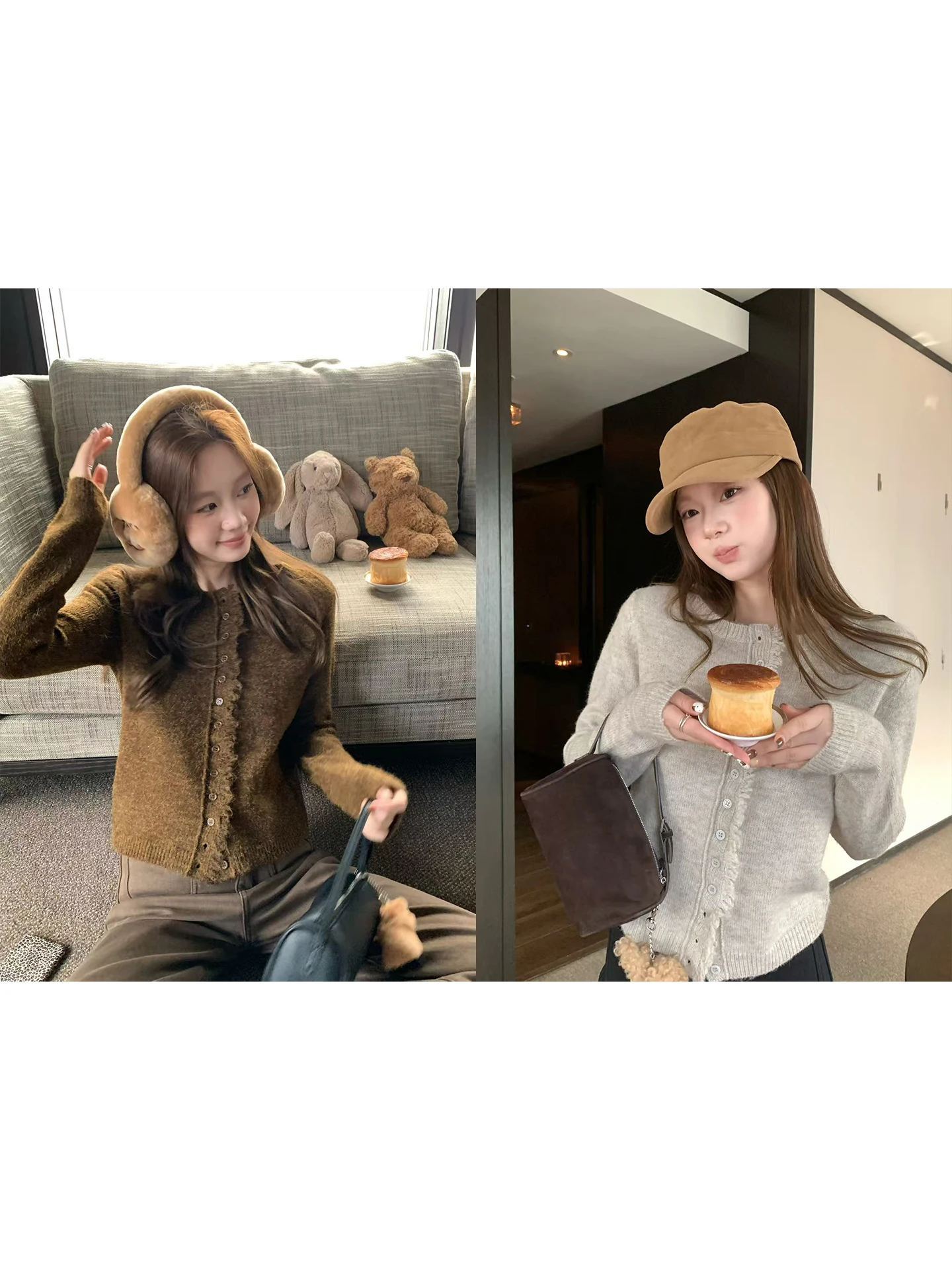 

Women's Wool Blend Sweater Multiple Buttons Knitted Cardigan Warm Fluffy Long Sve round Ne ort Sle Winter Faion