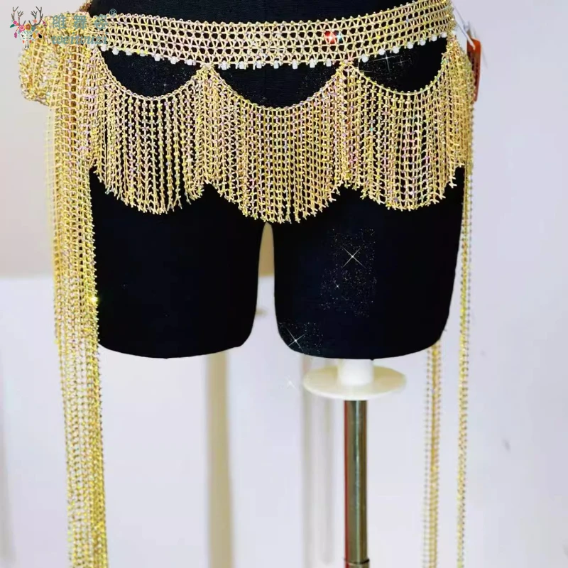 Vrouwen Buikdans Heupriem Sjaal Diamant Prachtige Kwastje Sjaal Taille Keten Rave Outfit Toneelkostuum Oefenaccessoires