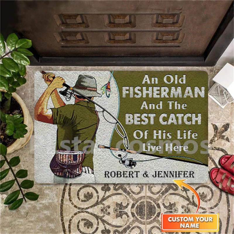 Personalized Fishing Old Couple The Best Catch Live Here Customized Doormat Custom Your Name Doormat