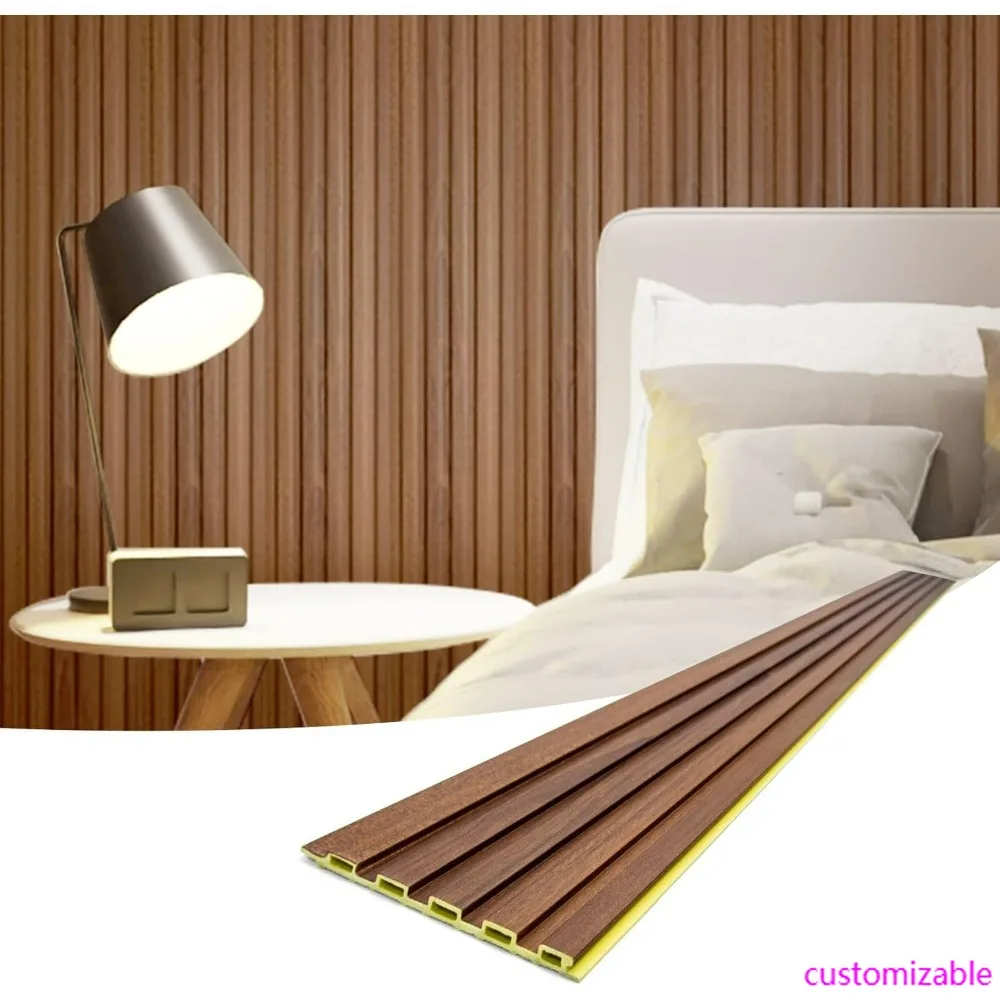 Art3D Lamellenwandpaneele – WPC Schalldichte 3D-Wandpaneele für Innendekoration, TV-Hintergrund, 8-teiliges Set, 96 x 6 Zoll Teakholz