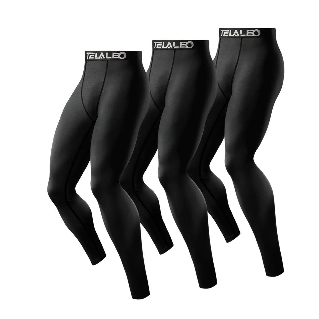 TELALEO 3 Pack กางเกงรัดกล้ามเนื้อผู้ชายเลกกิ้งกีฬาถุงน่องกีฬา Baselayer ออกกําลังกายวิ่ง