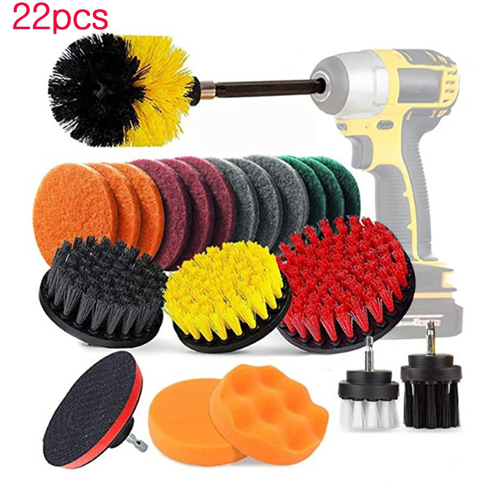 Elektrische Bohrbürste, runde Nylon-Reinigungsbürste für Badewanne, Teppich, Glas, Reifen, WC, Böden, Rostentferner, Reinigungsset, 22-teilig