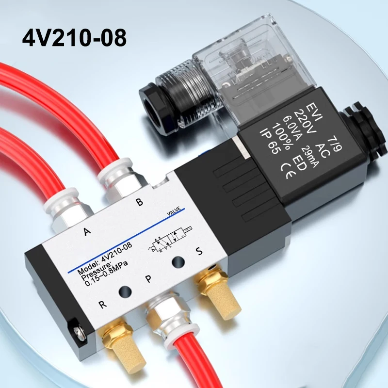 5 Way 2 Position Control Air Gas Magnetic 12V 24V 220V Coil Volt Hose 4V210-08 Pneumatic Cylinder Valve Electric Solenoid Valves