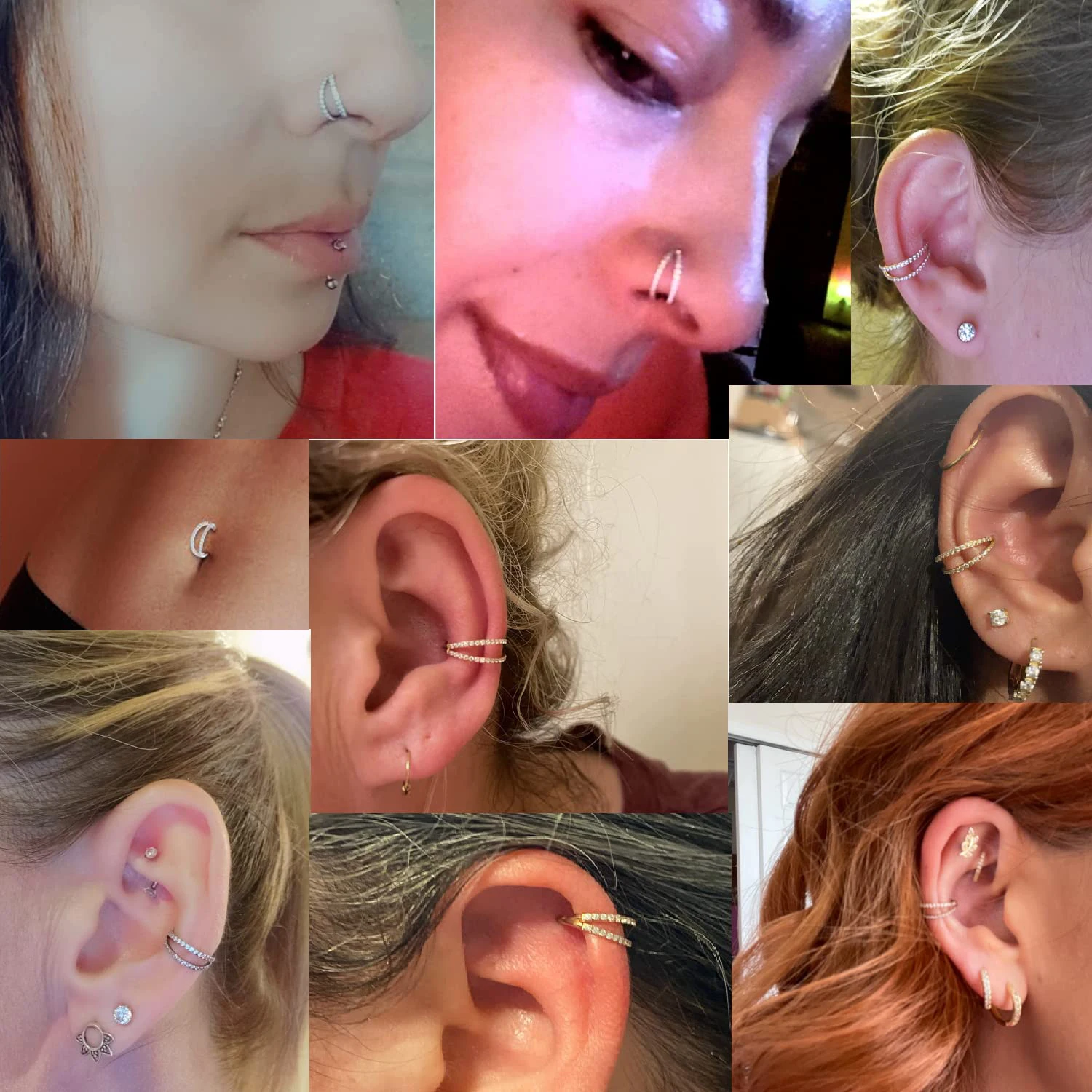 Zircon Double Hoop Nose Ring Hoop Lip Rings Eyebrow Helix Tragus Earring Studs Cartilage Tragus Helix Earrings Belly Piercing