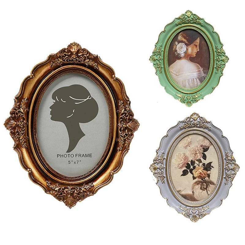 6/7-inch European Carved Resin Photo Frame Oval Retro Vintage Antique Frame  Home Frames Wall Decor Picture Frames