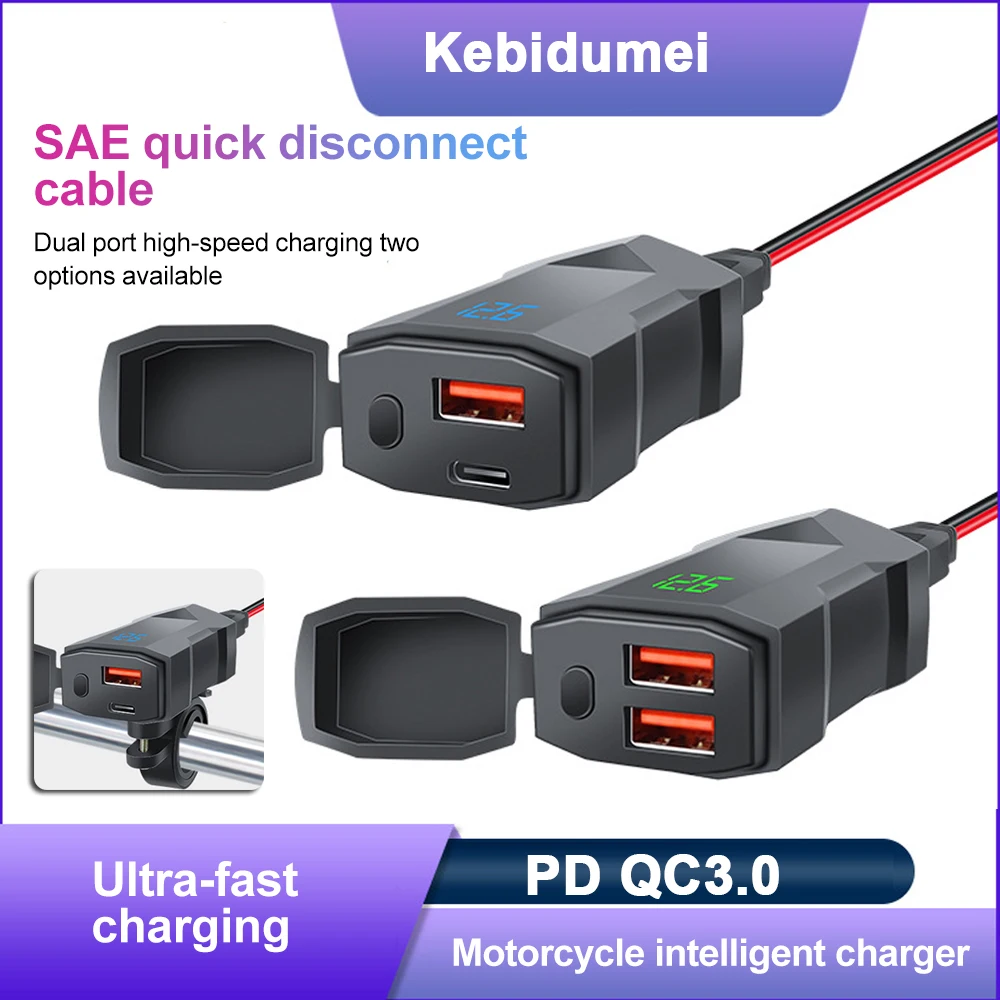 

Руль мотоцикла PD QC3.0, разъем для зарядного устройства с дисплеем вольтметра, водонепроницаемая розетка, адаптеры для зарядных устройств для мото