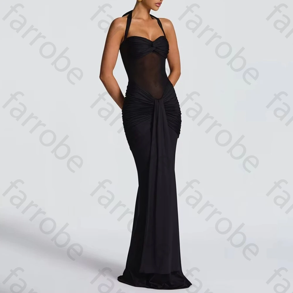 Abiti da sera eleganti senza maniche con cinturino per spaghetti Abito lungo con pieghe senza schienale Squisiti abiti da ballo di alta qualità personalizzati