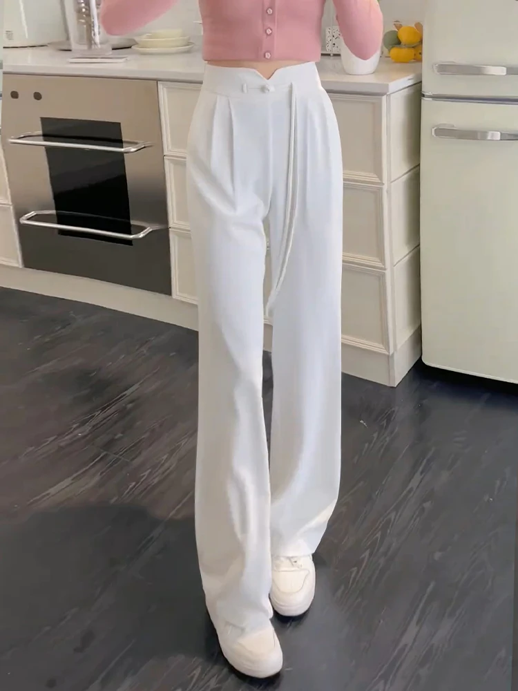 

Белые шелковые брюки-палаццо женские, весна-лето, новинка, в китайском стиле, с высокой талией, струящиеся, в национальном стиле, для офиса и повседневной носки
