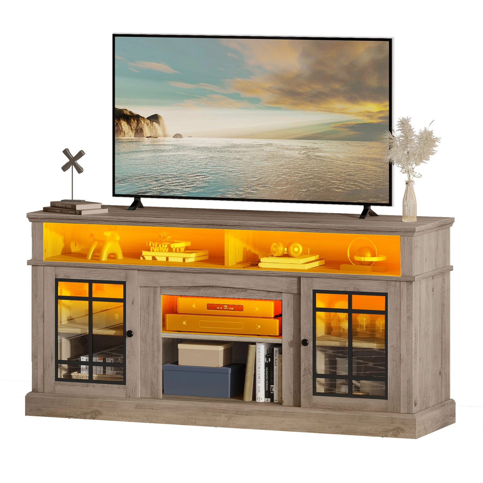 

LED Sideboard Buffet Cabinet with Adjustable Shelves & Glass Door