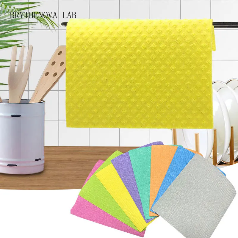 10Pcs Reusable Dishcloths Eco-Friendly Wood Pulp Sponge Dish Kitchen Cloth Cleaning Towels Cloths Household Cleaning Products