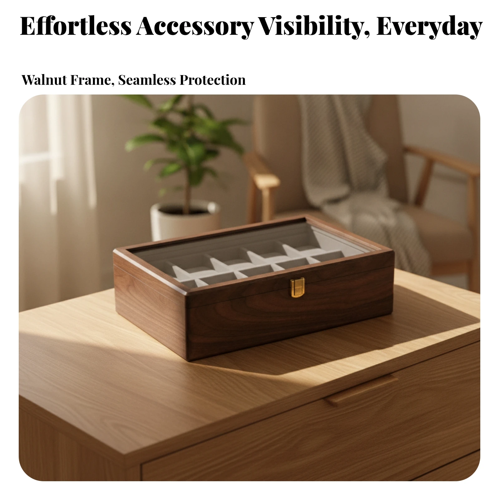 Watch Display Box with Glass Lid Walnut Watch Box with Glass Lid Transparent Dust-Resistant for Collectors, Dresser