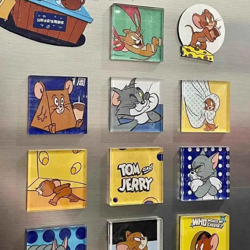 16PCS Kawaii Tom and Jerry Magnetic Refrigerator Sticker Acrylic Decoration Refrigerator Magnets Magnetic Stickers Gift For Girl