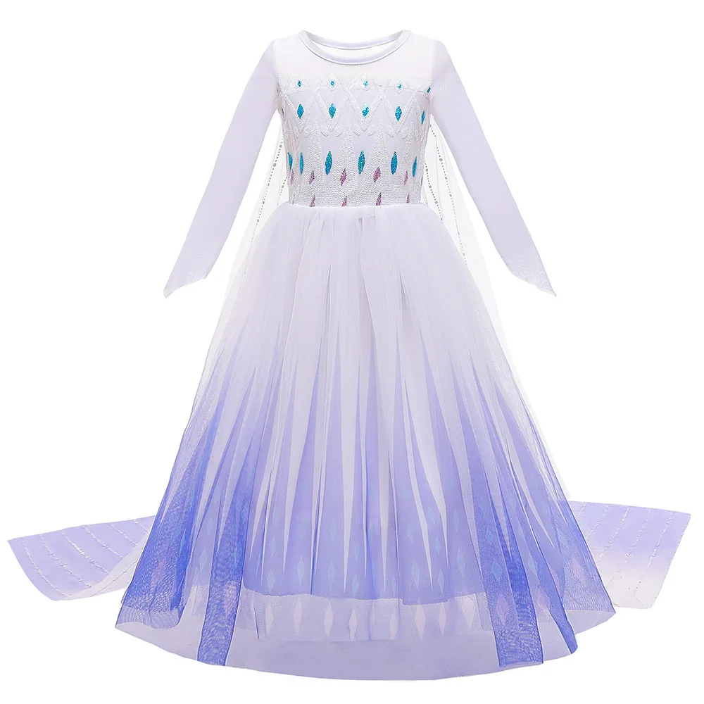Featured Transformation Elsa Costume Lovely White Princess Dress with Cloak Sequined Top Mesh Frock Kids Halloween Carnival Robe
