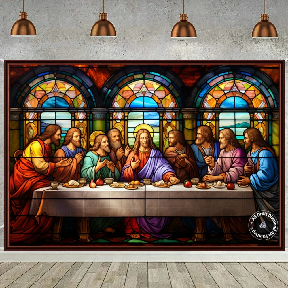 The Last Supper Stained Glass 5D DIY AB Diamond Painting Mosaic Embroidery Cross Stitch Rhinestones Handicraft Home Decor New