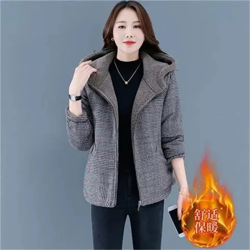 Two-Sided Put On Women\'s Coat Tops New 2022  Add Velvet Thicken Grain Fleece Winter Jacket Loose Hooded Keep Warm Outerwear