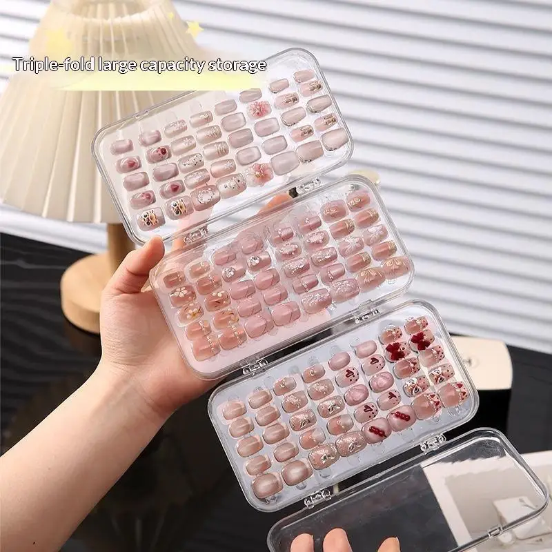 Multi-layer Transparent Plastic Press-On Nail Storage Box With Adhesive Strips For Wearable Nail Display Organization Case