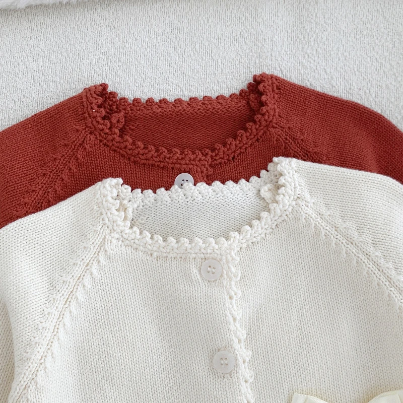 2026 New Winter Knitted Children's Fried Dough Twists Bowknot Decoration Cute Solid Sweater