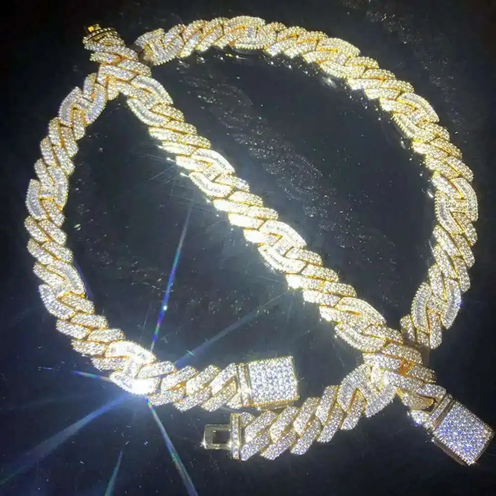 

Accept Custom 15mm Wide 925 Silver with 5a Cz Diamond Hip Hop Link Cuban Chain for Mans Decorations Necklace