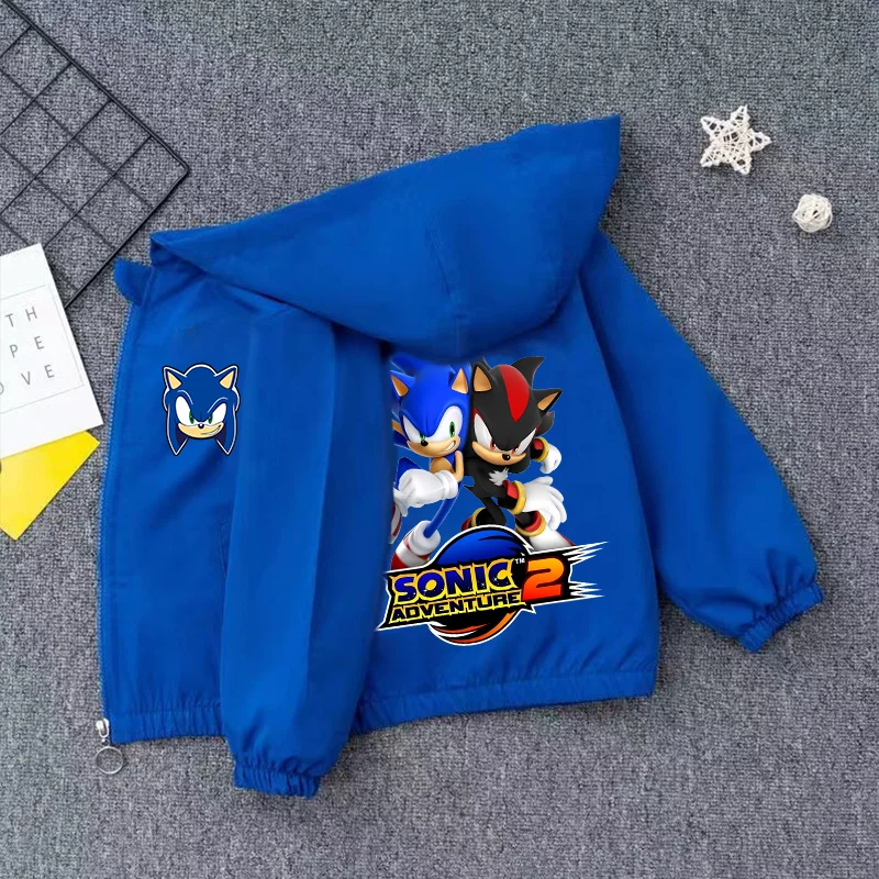 Sonics Kids Jacket Spring Autumn Leisure Sports Coat Boys Girls Windbreaker Watertight Hooded Cartoon Anime Jacket Birthday Gift