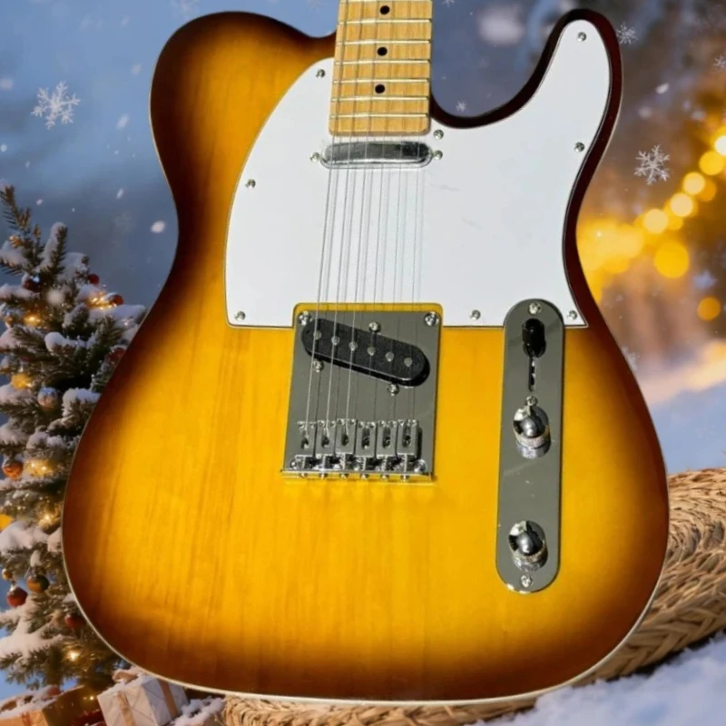 

Бесплатная доставка TLE винтажный кленовый гриф Sunburst корпус из липы белая накладка подарок с Рождеством электрическая гитара с фиксированным мостом