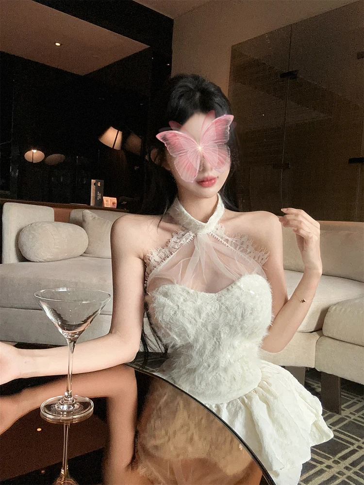 REDDACHiC – ensemble haut et jupe en fourrure à paillettes, ensemble assorti, dentelle creuse, col licou, gilet sans manches, nœud, Mini jupe gâteau, vêtements mignons Lolita pour femmes