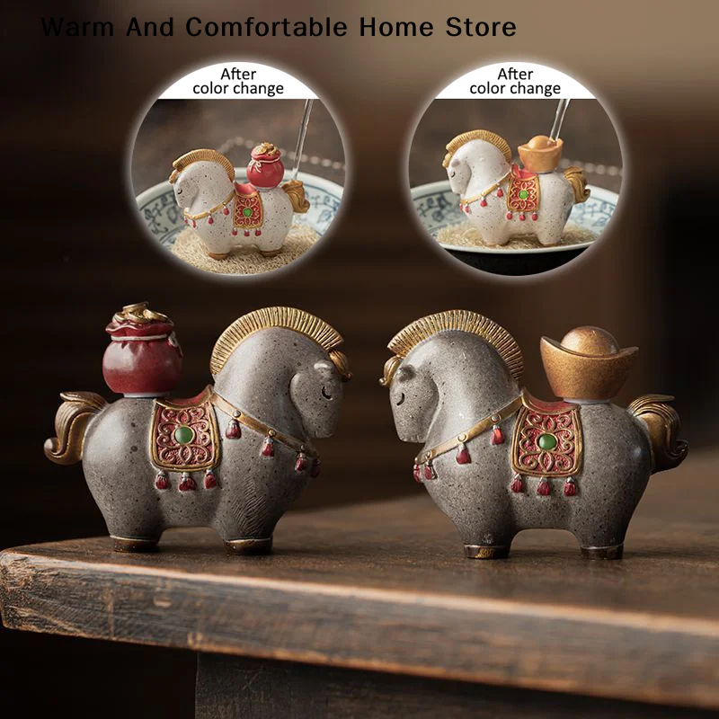 Creative Color Change Immediately Rich Tea Pet Horse Ornament Lucky Tangma Coffee Table Raise Accessories Boutique Tea Pet Gifts