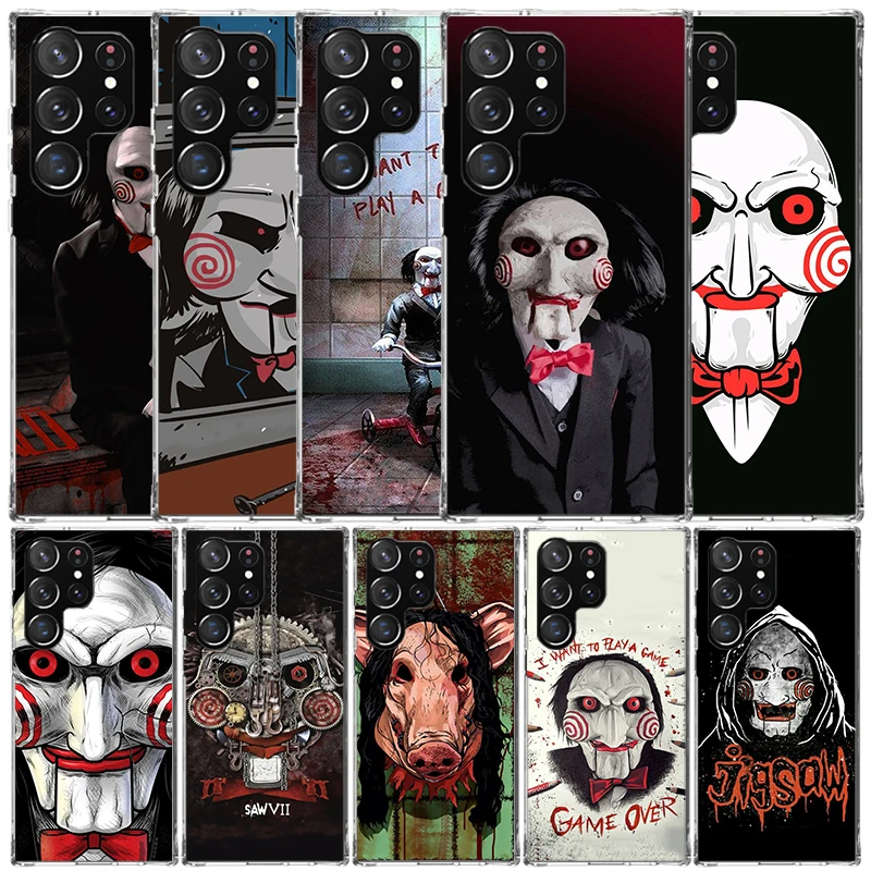 The Jigsaw Killer Horror Phone Case For Samsung Galaxy S22 S23 S24 Ultra S21 S20 FE S10 Plus S10E S9 S8 + S7 Edge Soft TPU Back