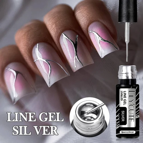 LILYCUTE-esmalte de uñas de Gel con delineador metálico, 5ml, efecto superbrillante, pintura, línea de dibujo, barniz artístico de uñas de Gel francés