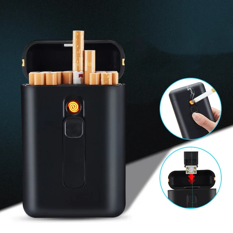 Multifunctional Cigarette Box Can Hold Thin and Thick Cigarettes, Can Hold 20 Cigarettes, USB Equipped with Lighter