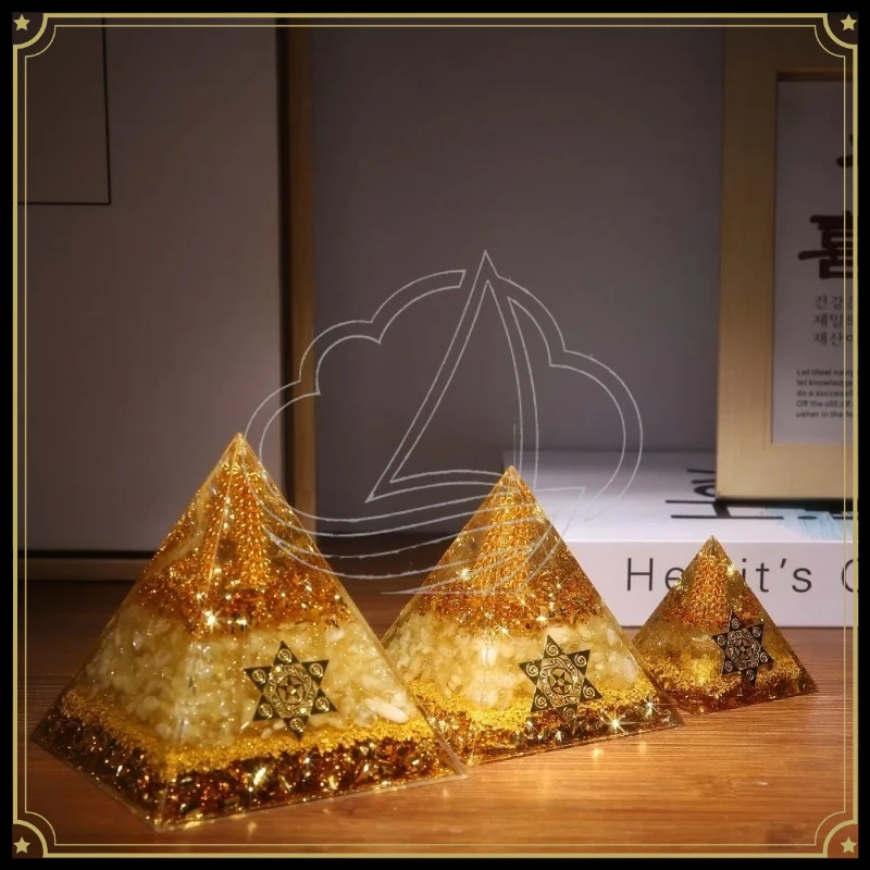 5/6/8cm Crystal Pyramid Resin Cube Handmade Orgonite Citrine Pyramid for Prosperity Gifts