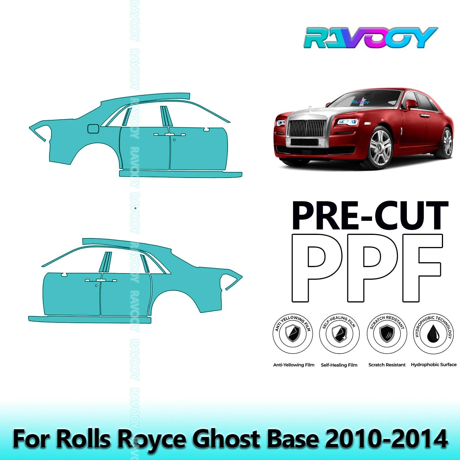 

For Rolls Royce Ghost Base 2010-2014 8.5mil Clear Matte Pre-Cut PPF Door & A/B Pillar Kit TPU Paint Protection Film Set