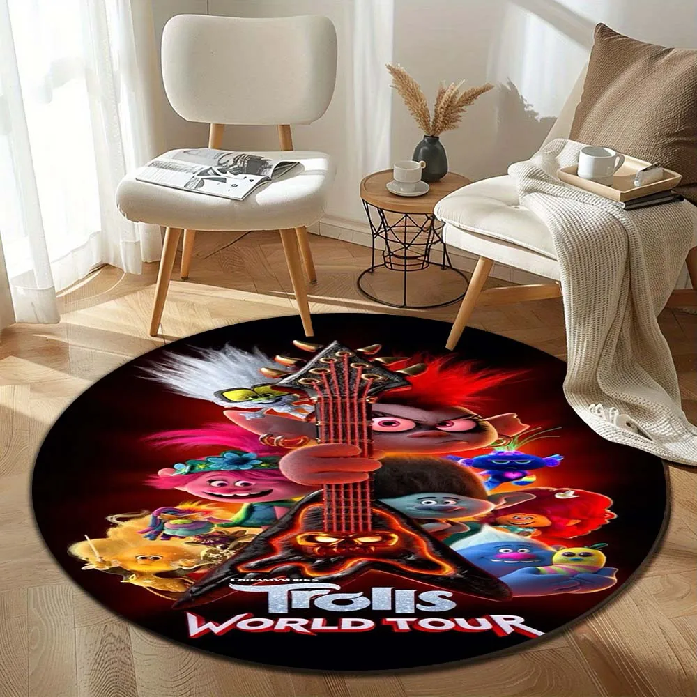 Round Cartoon Trolls World Tour Printed Carpet Children's Game Carpet Living Room Exquisite Non-slip Carpet Birthday Gift