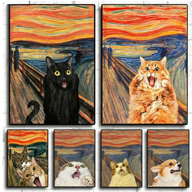Jigsaw Puzzles 500/1000 Pieces Munch The Scream Funny Cat Animal Puzzles Decompression Toys for Adults Family Games Home Decor