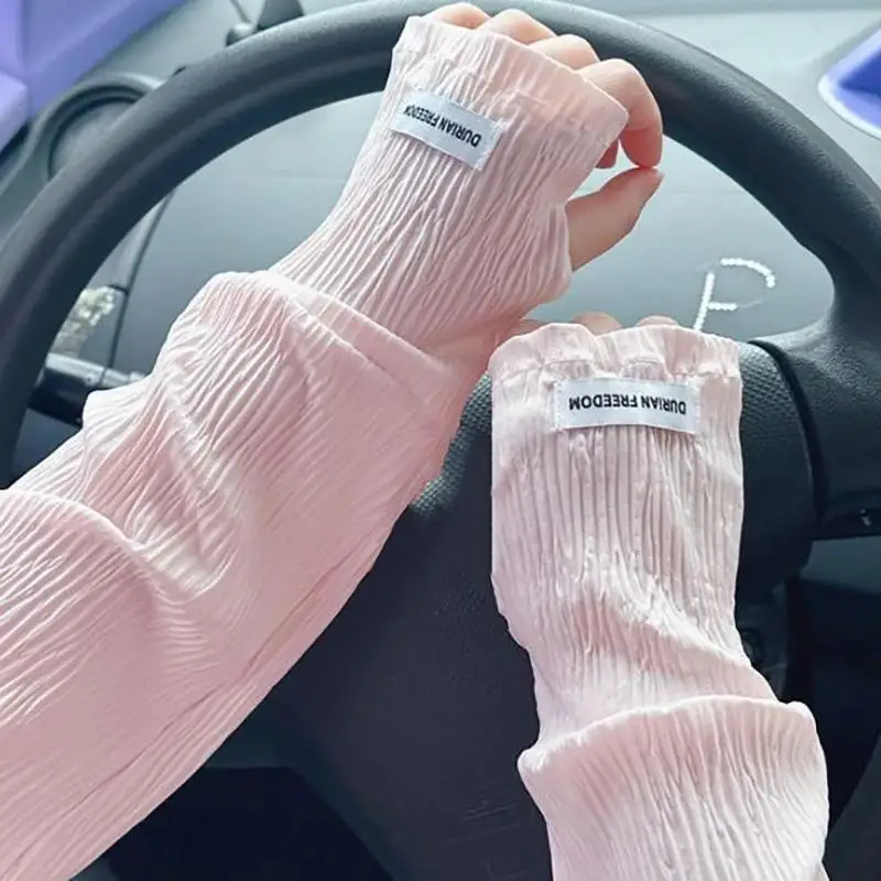 Fashionable Loose Thin Ice Silk Long Sleeves For Women Girls Summer Sunscreen Arm Protector Hand Sleeve Cycling Fingerless Glove view 4