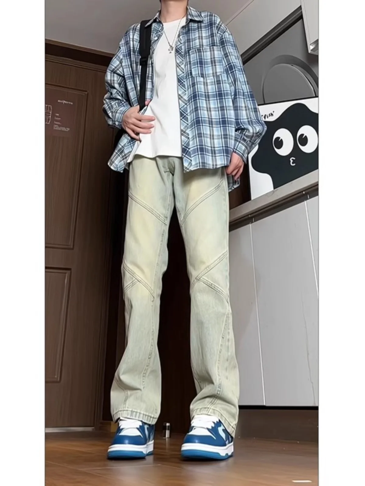 

Cleanfit Men's Patchwork Jeans Straight Leg Micro Flared Long Trousers American Style Spring Autumn New Arrival Casual Jeans