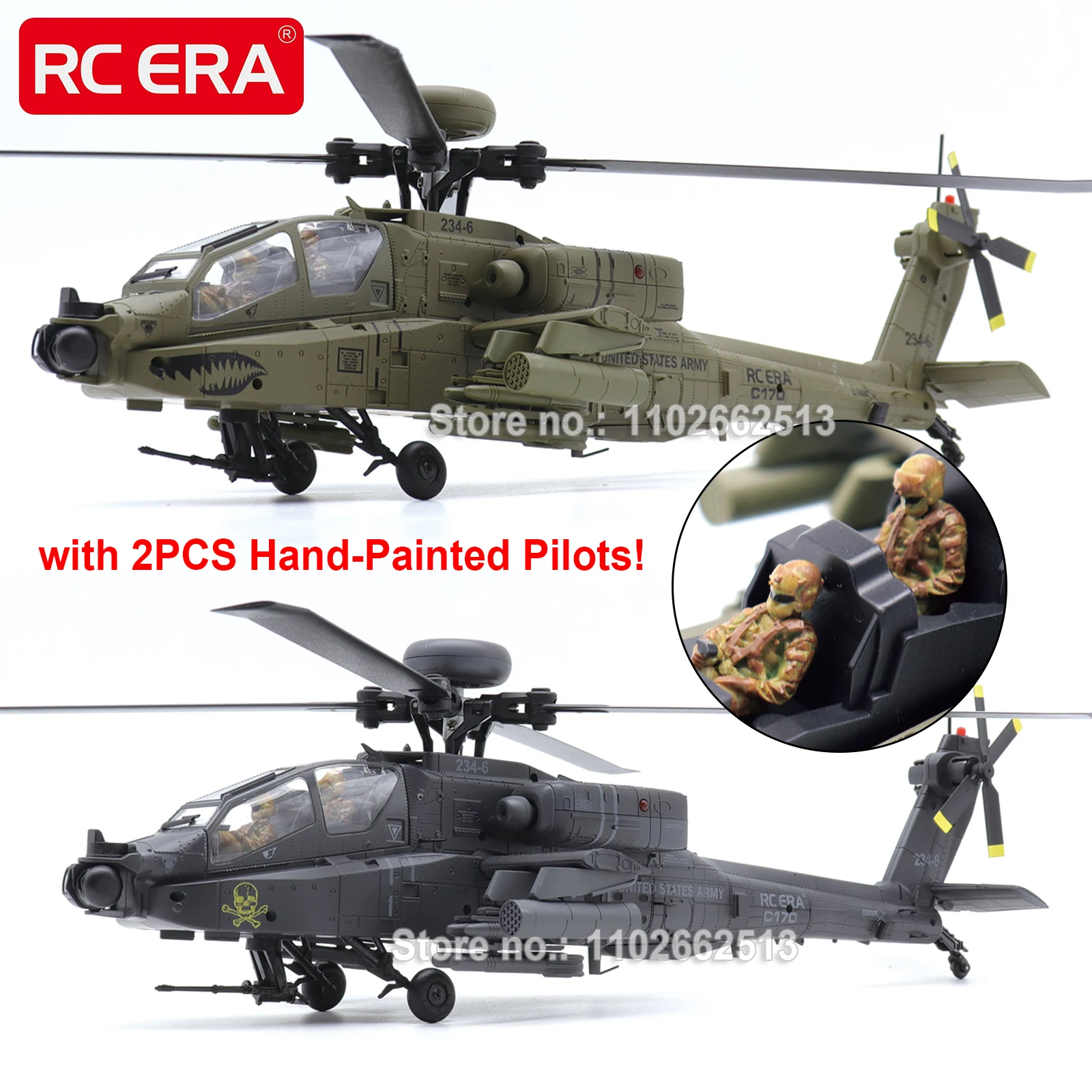 Helicóptero RC ERA C170 AH-64 Apache de 6 Canales, sin Escobillas, con Estabilización Automática, con 2 Figuras de Piloto de Camuflaje, Avión de Juguete para Adultos