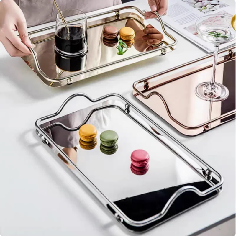 Nordic Stainless Steel Storage Tray Rectangular Household Mirror Tray Electroplating Process Display Tray Shooting Props