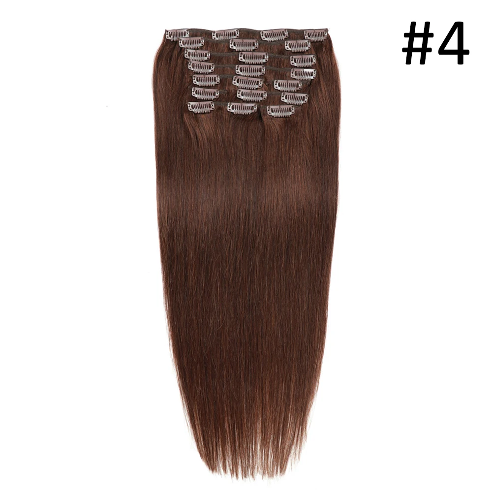 Doczepiane włosy Clip In Brown Straight Remy Hair Clip In Human Hair Extension For Women Double Weft Clip-On HairPiece 24 Inch # 4