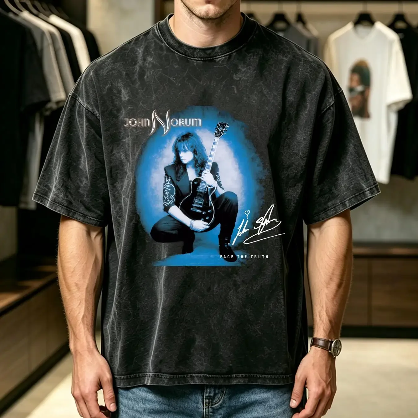 washed T Shirt John Norum Face The Truth Signature Black Gifl For Fan ZZ630 vintage Washed graphic fashion Versatile