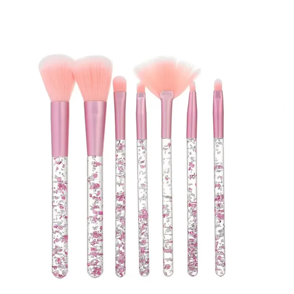 Ensemble de pinceaux de maquillage Crystal Foy, cheveux doux, paillettes, poudre adt, fond de teint, fard à barrage, outils de beauté cosmétiques, 7 pièces