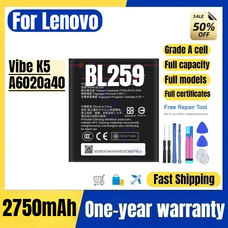 BL259 for Lenovo Vibe K5/A6020a40 Mobile Phone Battery High Quality High Capacity Replacement Bateria Grade A Cell with Tools