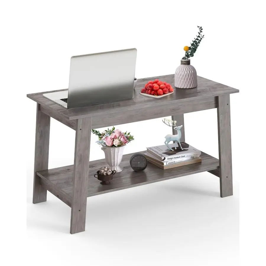 

Coffee Table, Rectangular Wood Center Table with Storage Shelf, Modern Farmhouse Rustic Coffee Table for Living Room, Bedroom,