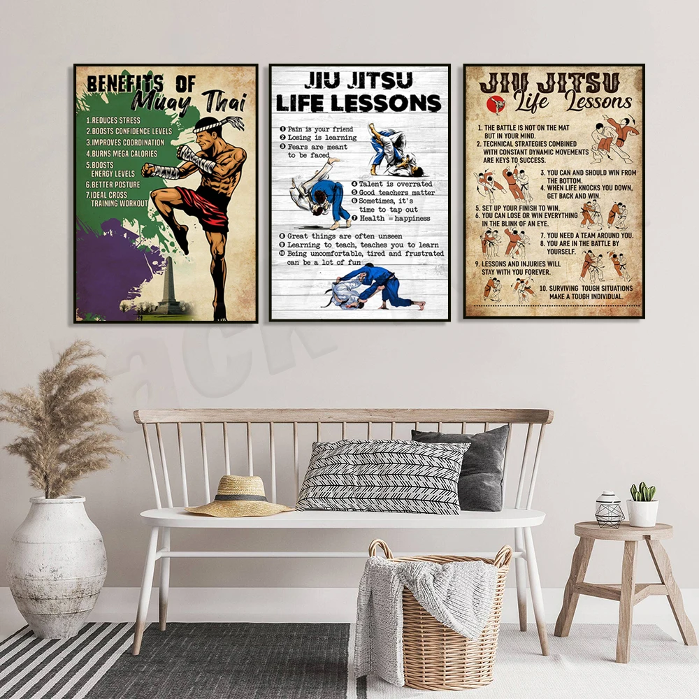 Muay Thai Martial Arts, BJJ Life Lessons, BJJ Belt System Lineage Poster, 7 Benefits of Muay Thai Exercise, Muay Thai Poster