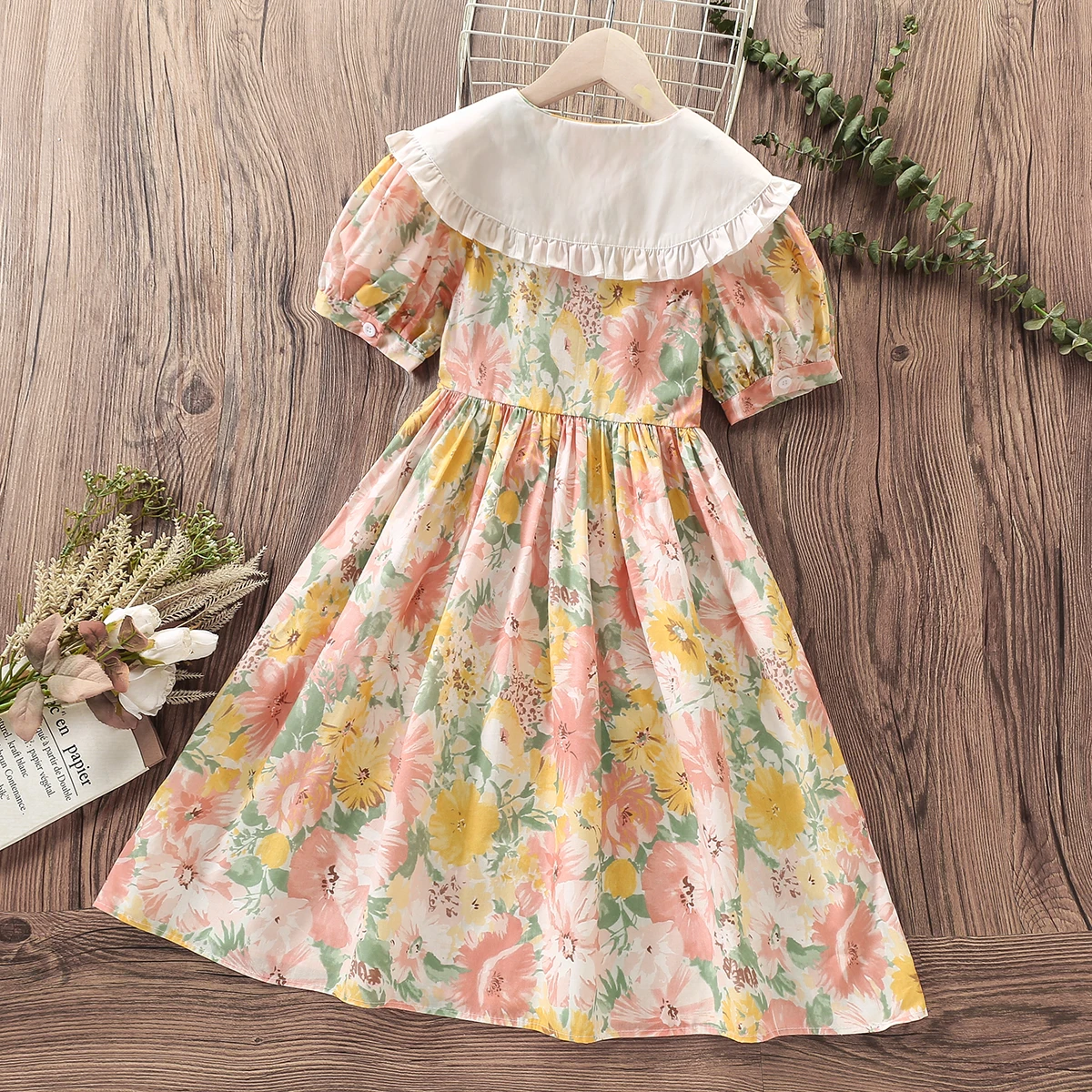 Summer Cute Kids Floral Dresses for Girls Clothes Baby Outfits Cotton Teenagers Short Sleeve Children Costumes 4 6 8 9 12 Years