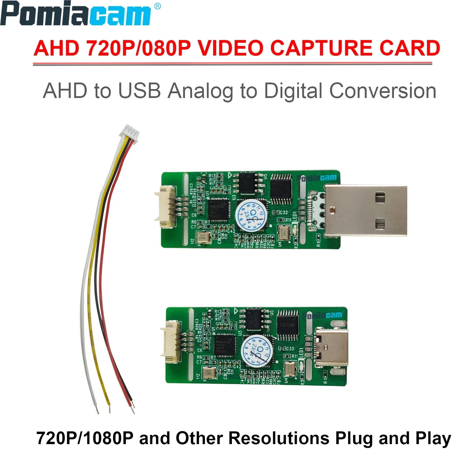 AHD to USB capture card output board Analog signal to digital USB camera module AHD to Type-c module MJPEG YUY2 UVC free drive