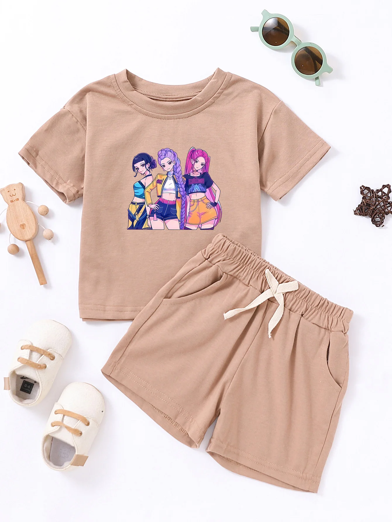 Conjuntos de 2 piezas para niños, pantalones cortos de manga corta, conjunto informal bonito para niños o niñas, conjunto combinado de pantalones cortos de verano de manga corta