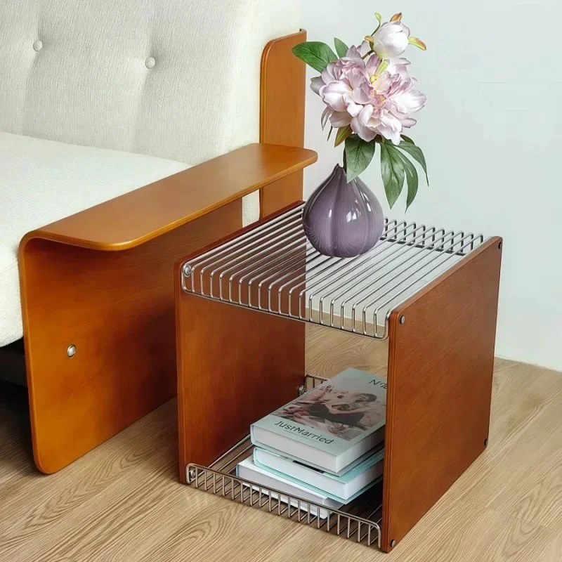 

Stainless Steel Coffee Table,Solid Wood Tea Table,Living Room Side Table,Creative Storage Rack,Metal Bookshelf,Nordic Furniture