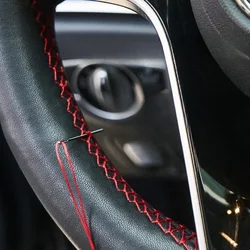 Top Layer Leather Braiding Steering Wheel Cover - DIY Sewing Steering Wheel Wrap,Car Decoration Accessories Wheel Covers