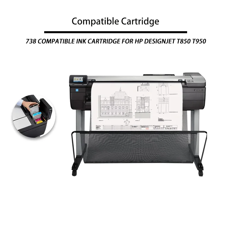 BFHH لخرطوشة الحبر المتوافقة مع HP 738 لطابعة HP Designjet T850 T950 300 مللي/قطعة حبر عالي الجودة مع شريحة